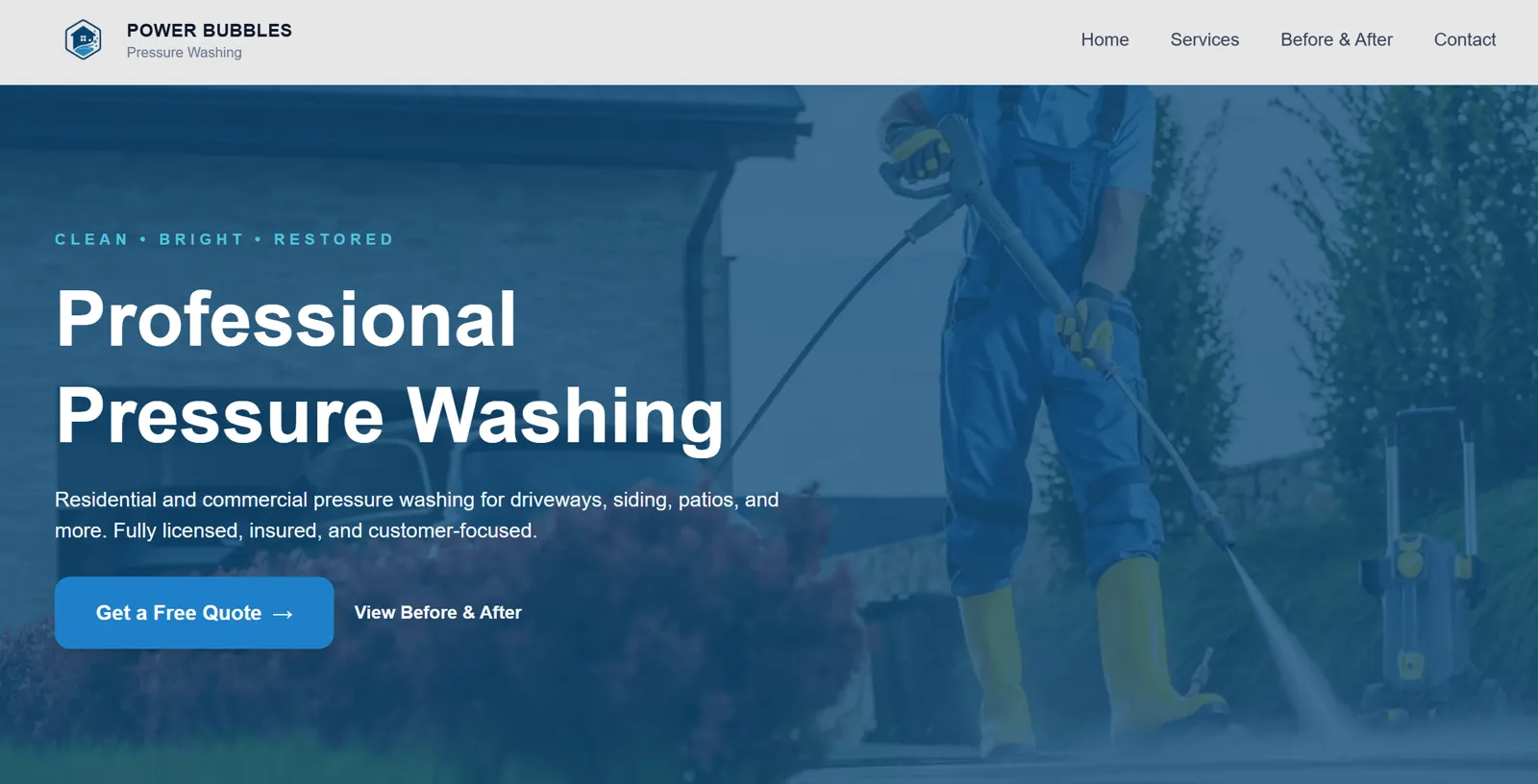 Power Bubbles Cleaning Website — screen 1