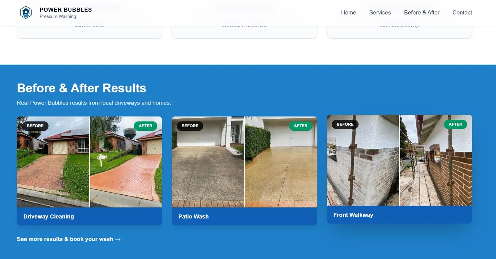 Power Bubbles Cleaning Website — screen 3