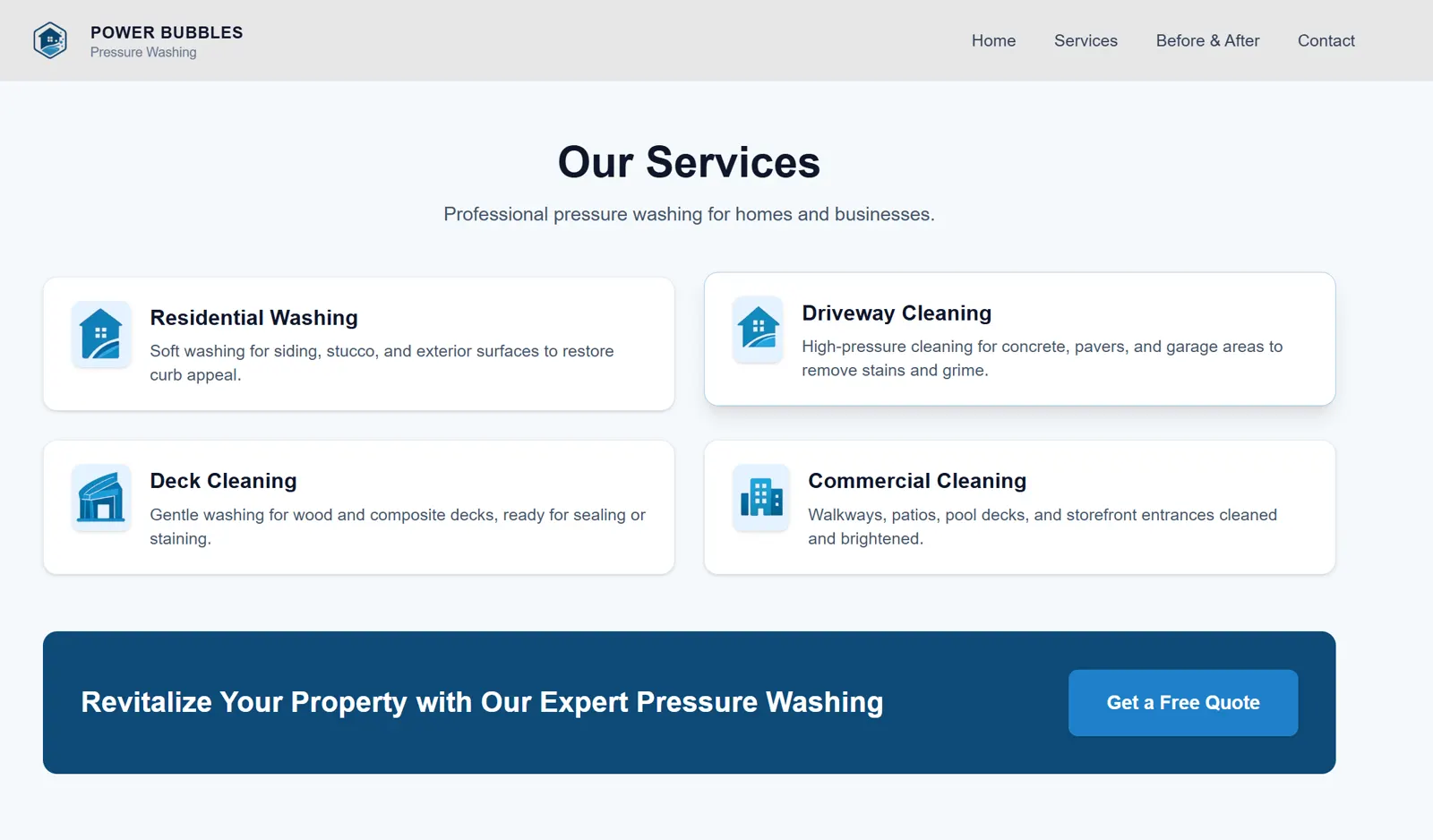 Power Bubbles Cleaning Website — screen 5