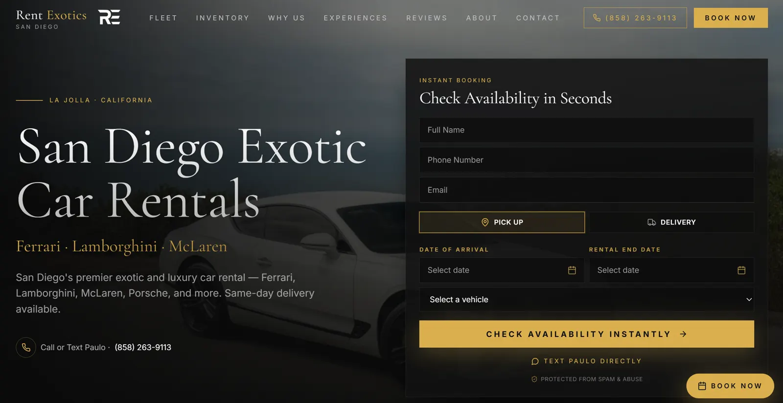 Exotic Car Rental Website — screen 1